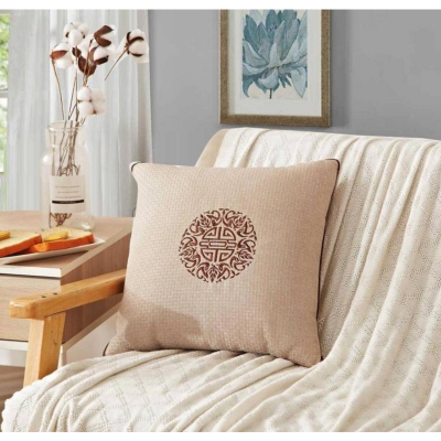 绣花亚麻靠垫被